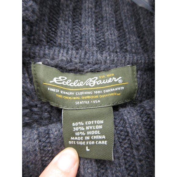 Eddie Bauer Sweater Large Wool Blend Fisherman Turtleneck Cable Y2K - Picture 10 of 11